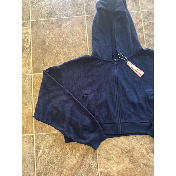 Skims Heavy Waffle Cropped Zip Up Hoodie Navy Size Large - Picture 6 of 12